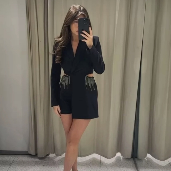 Zara Dresses & Skirts - NWOT ZARA CUT OUT PLAYSUIT WITH RHINESTONES- SIZE MEDIUM